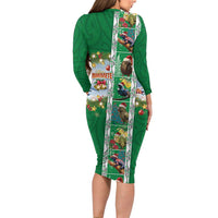 New Zealand Merry Christmas Long Sleeve Bodycon Dress Maori Animals, Koru Tattoo - Green Xmas Style LT03 - Polynesian Pride