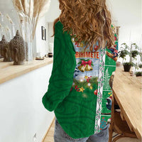 New Zealand Merry Christmas Women Casual Shirt Maori Animals, Koru Tattoo - Green Xmas Style
