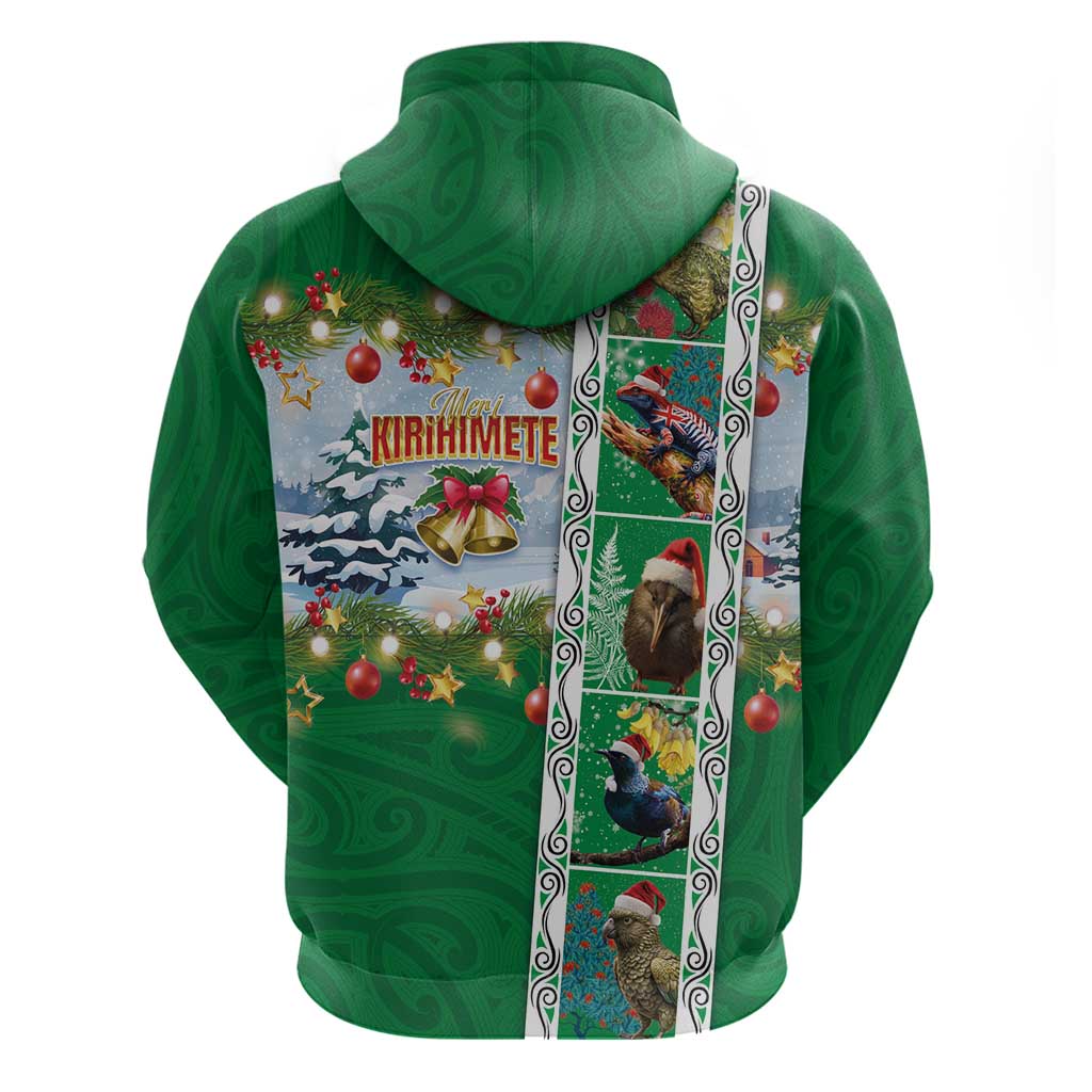 New Zealand Merry Christmas Zip Hoodie Maori Animals, Koru Tattoo - Green Xmas Style LT03 - Polynesian Pride