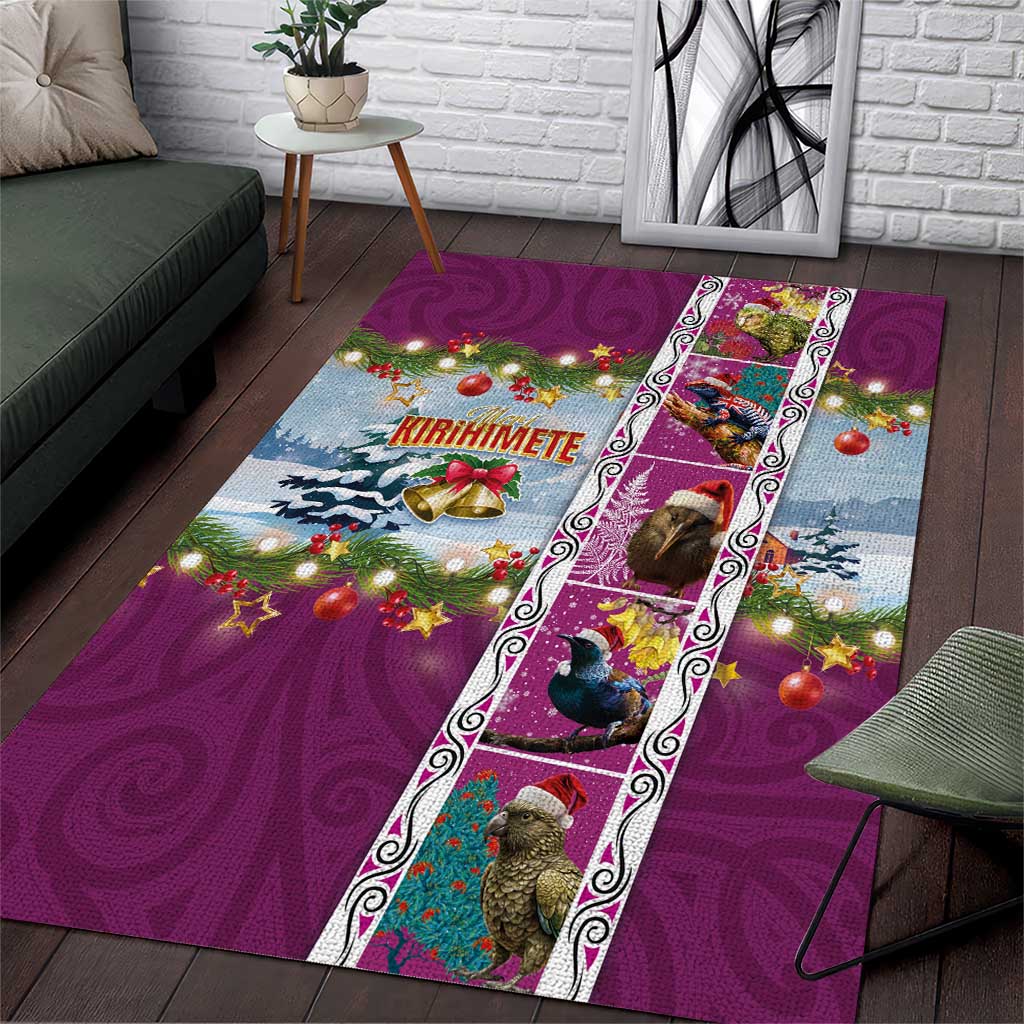 New Zealand Merry Christmas Area Rug Maori Animals, Koru Tattoo - Pink Xmas Style