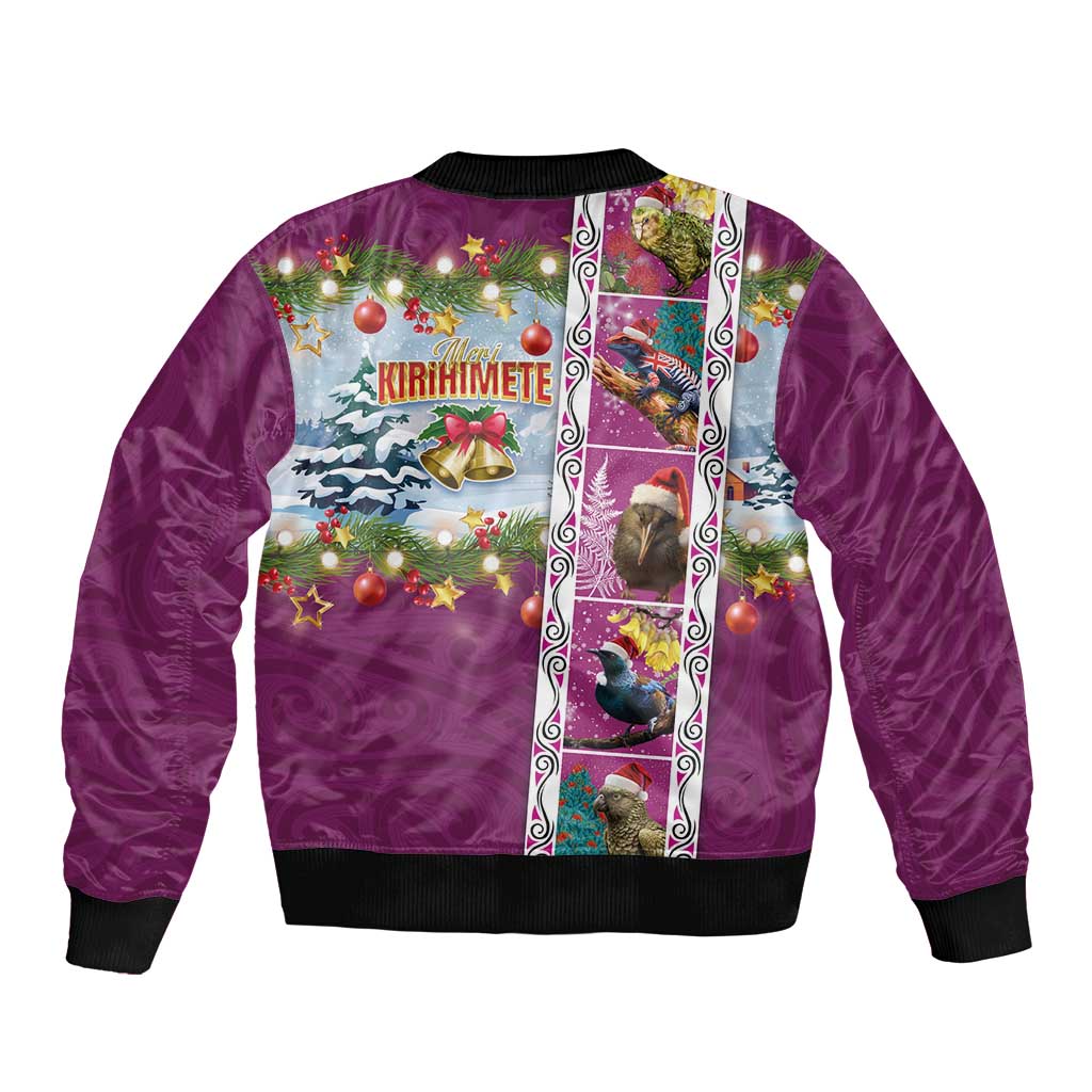 New Zealand Merry Christmas Bomber Jacket Maori Animals, Koru Tattoo - Pink Xmas Style