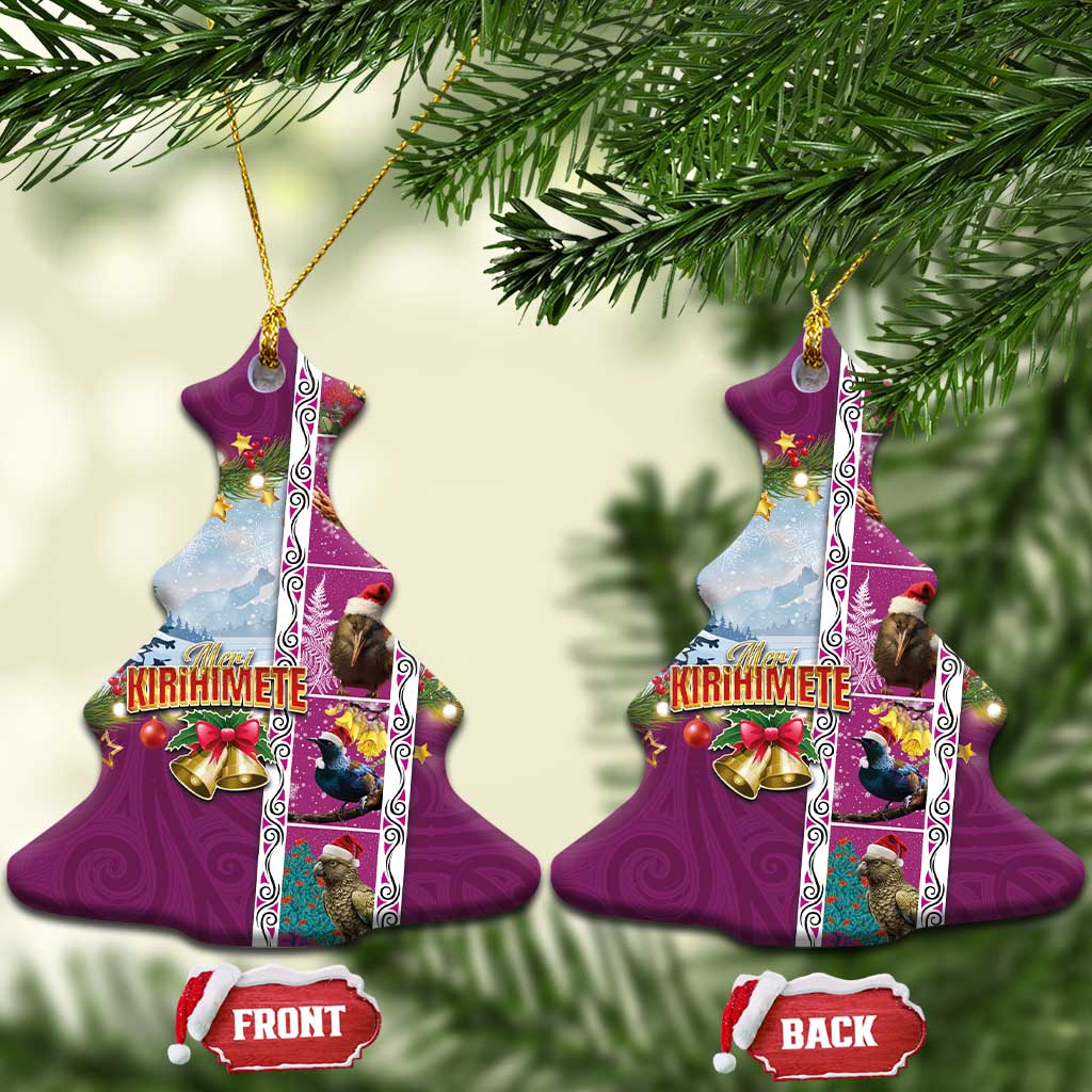 New Zealand Merry Christmas Ceramic Ornament Maori Animals, Koru Tattoo - Pink Xmas Style