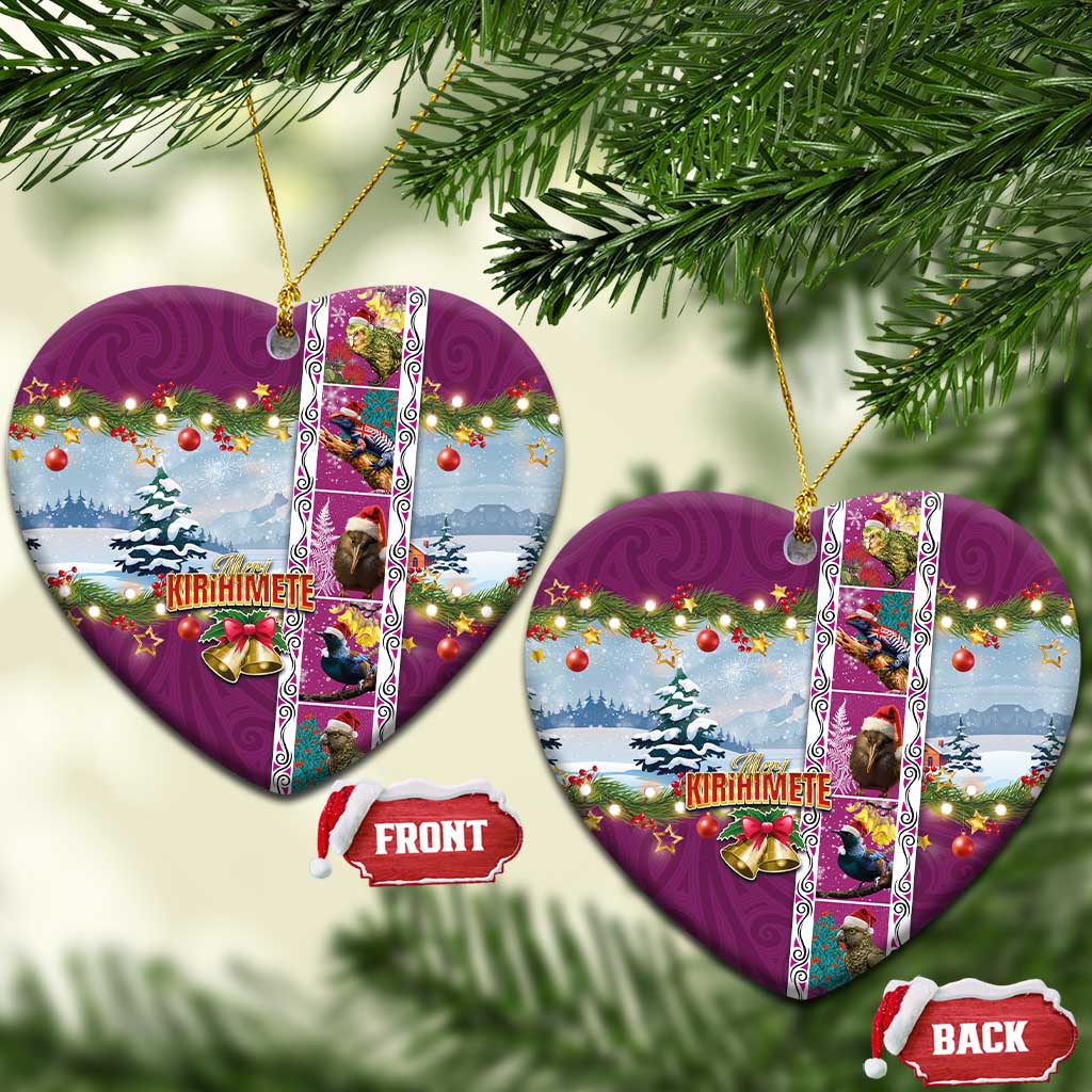 New Zealand Merry Christmas Ceramic Ornament Maori Animals, Koru Tattoo - Pink Xmas Style