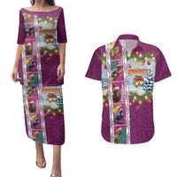 New Zealand Merry Christmas Couples Matching Puletasi and Hawaiian Shirt Maori Animals, Koru Tattoo - Pink Xmas Style LT03 Pink - Polynesian Pride