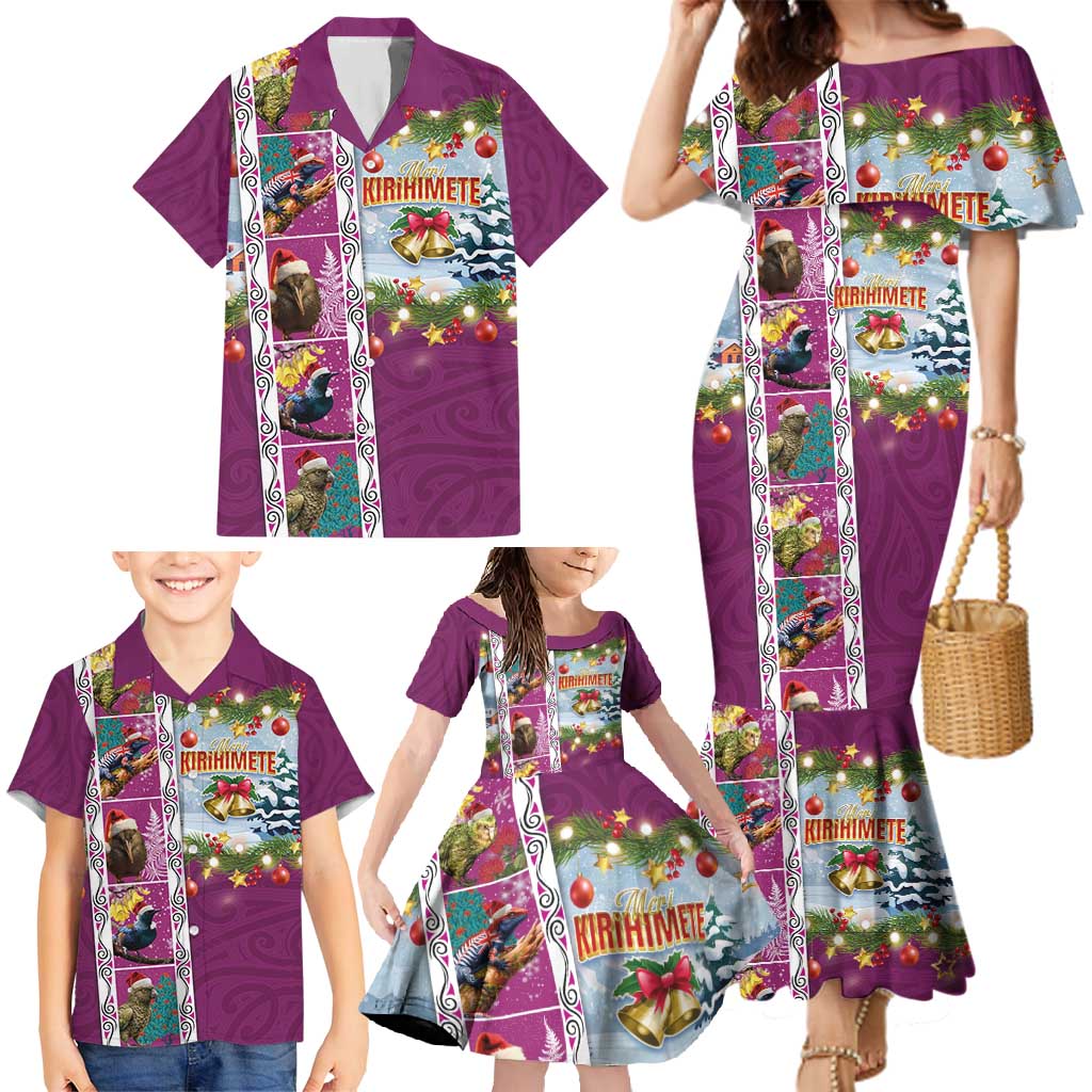 New Zealand Merry Christmas Family Matching Mermaid Dress and Hawaiian Shirt Maori Animals, Koru Tattoo - Pink Xmas Style LT03 - Polynesian Pride