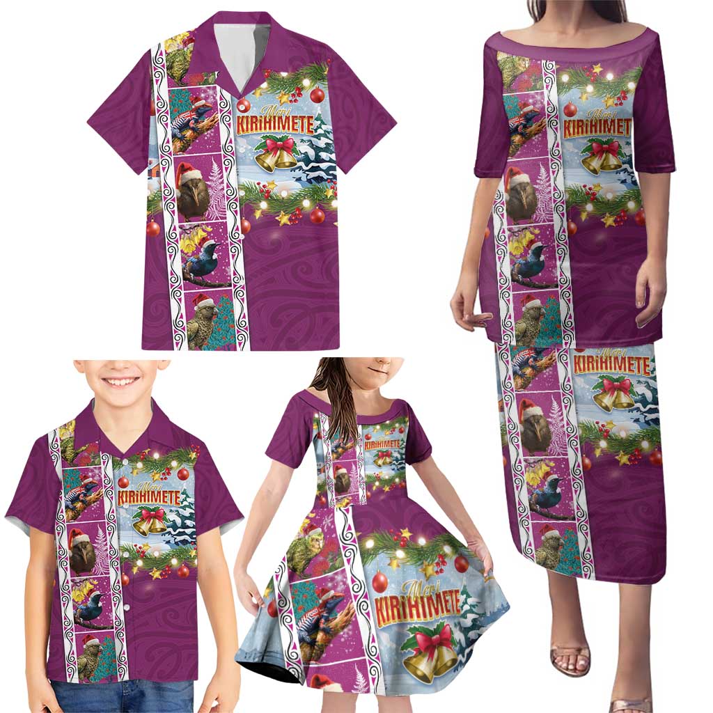New Zealand Merry Christmas Family Matching Puletasi and Hawaiian Shirt Maori Animals, Koru Tattoo - Pink Xmas Style LT03 - Polynesian Pride