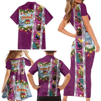 New Zealand Merry Christmas Family Matching Short Sleeve Bodycon Dress and Hawaiian Shirt Maori Animals, Koru Tattoo - Pink Xmas Style LT03 - Polynesian Pride