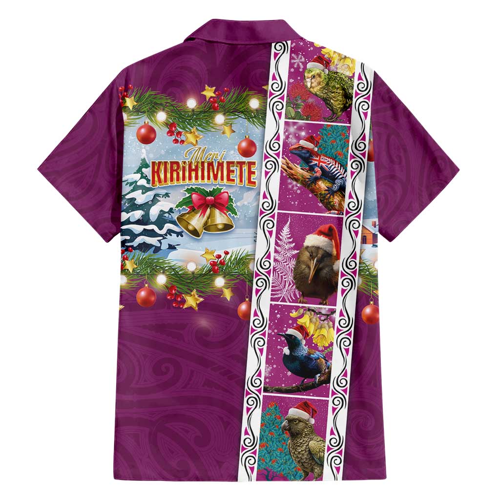 New Zealand Merry Christmas Family Matching Short Sleeve Bodycon Dress and Hawaiian Shirt Maori Animals, Koru Tattoo - Pink Xmas Style LT03 - Polynesian Pride