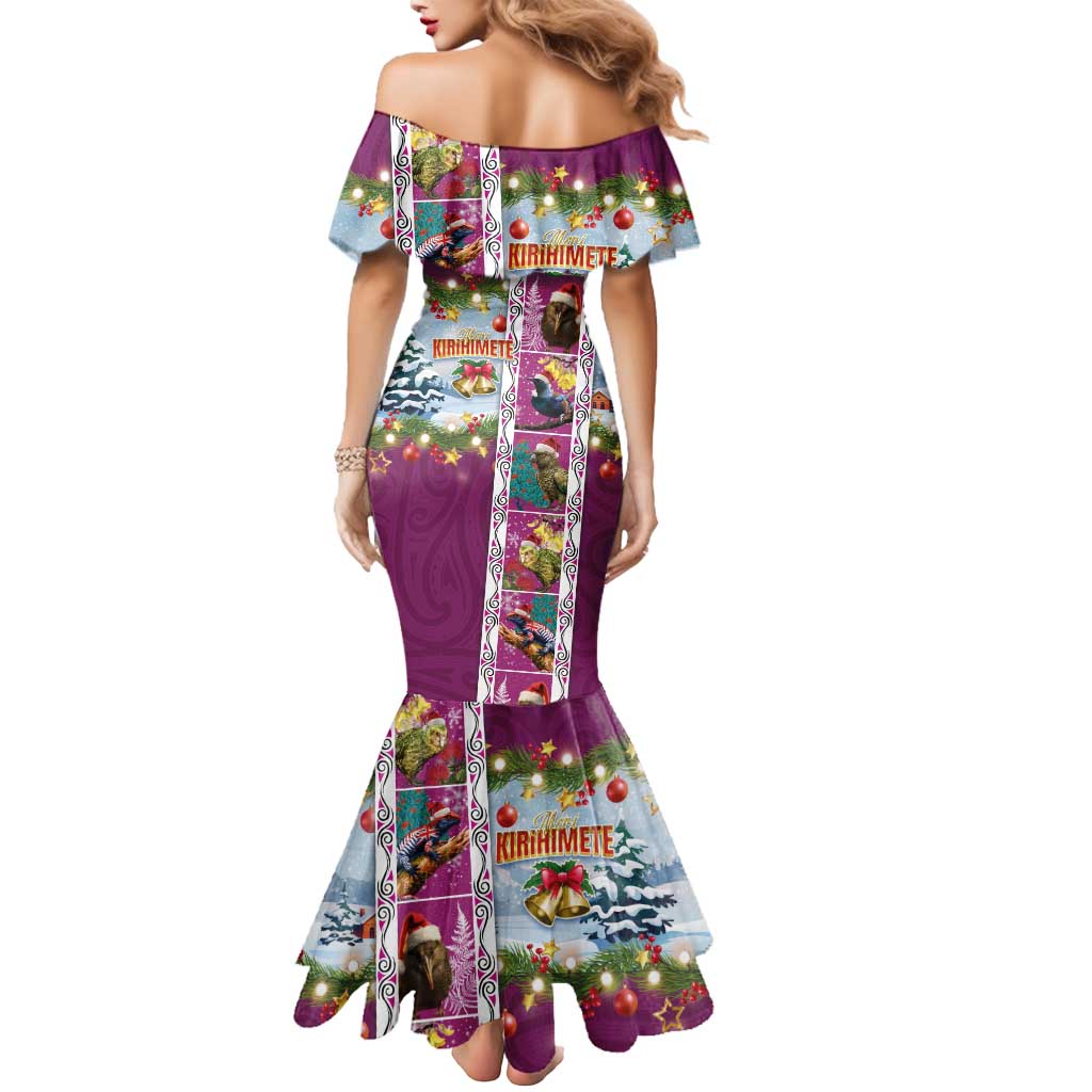 New Zealand Merry Christmas Mermaid Dress Maori Animals, Koru Tattoo - Pink Xmas Style LT03 - Polynesian Pride