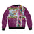 New Zealand Merry Christmas Sleeve Zip Bomber Jacket Maori Animals, Koru Tattoo - Pink Xmas Style