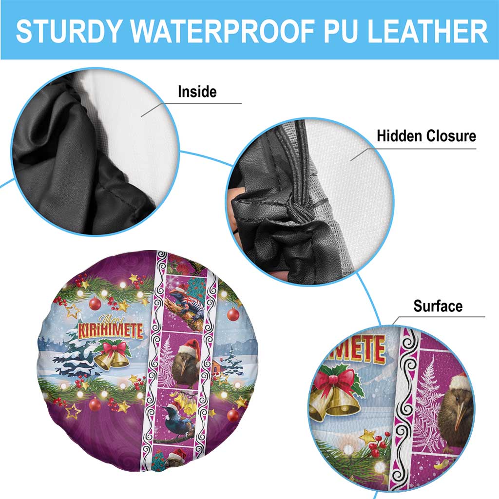 New Zealand Merry Christmas Spare Tire Cover Maori Animals, Koru Tattoo - Pink Xmas Style