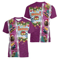 New Zealand Merry Christmas Women V-Neck T-Shirt Maori Animals, Koru Tattoo - Pink Xmas Style LT03 - Polynesian Pride