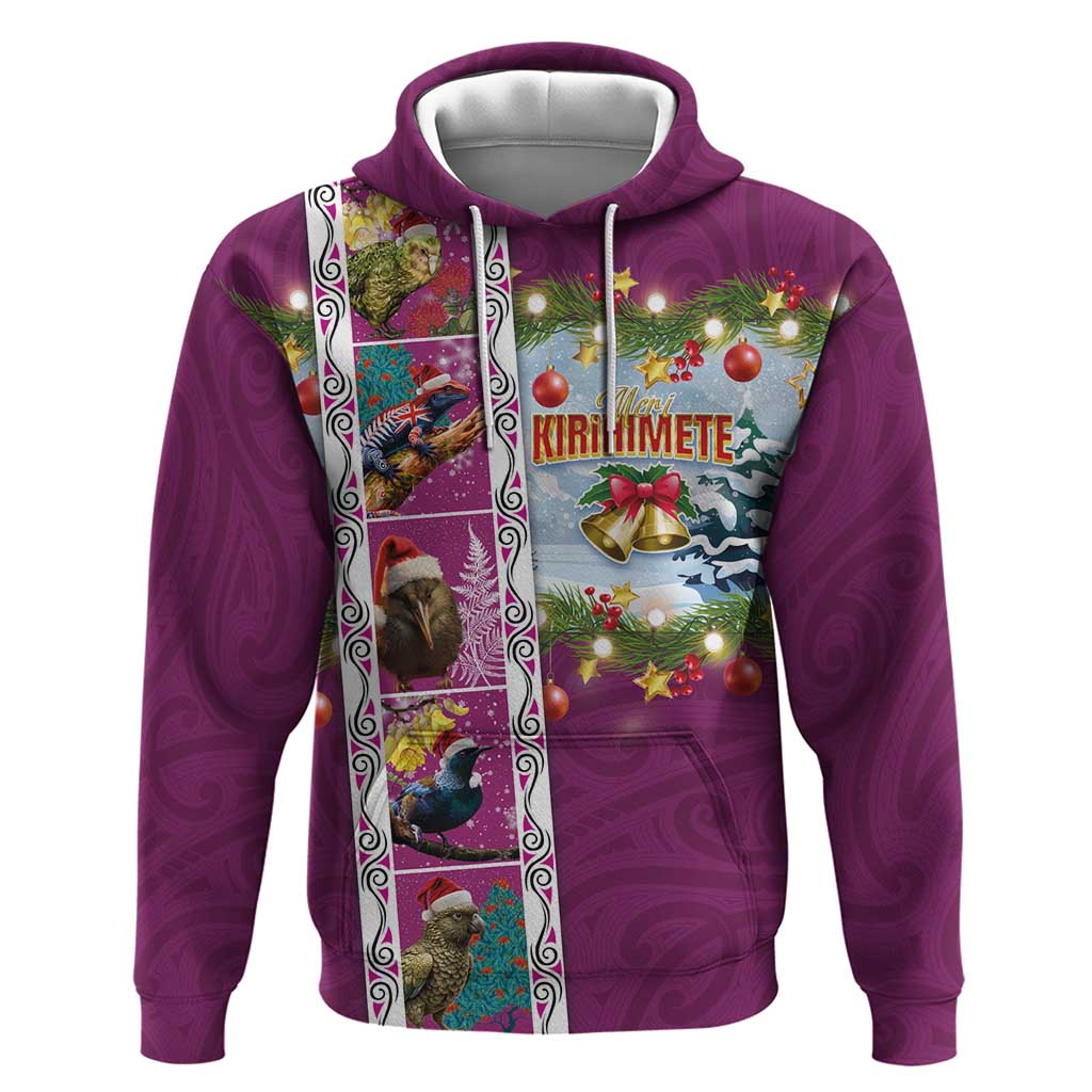 New Zealand Merry Christmas Zip Hoodie Maori Animals, Koru Tattoo - Pink Xmas Style LT03 Pullover Hoodie Pink - Polynesian Pride