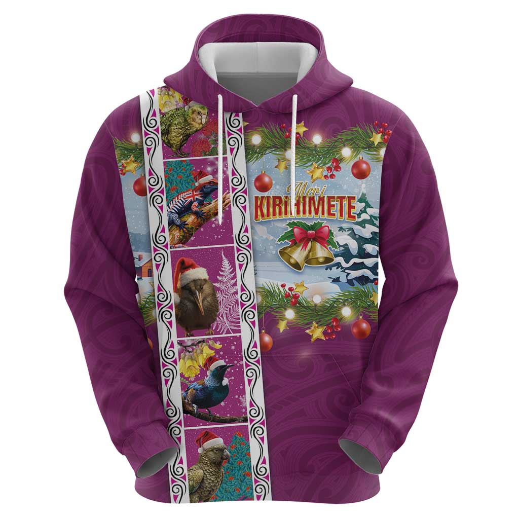 New Zealand Merry Christmas Zip Hoodie Maori Animals, Koru Tattoo - Pink Xmas Style LT03 - Polynesian Pride