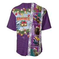 New Zealand Merry Christmas Baseball Jersey Maori Animals, Koru Tattoo - Purple Xmas Style
