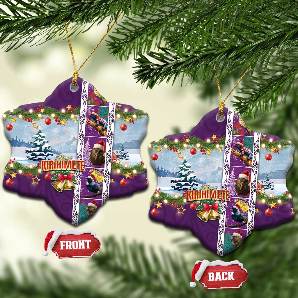 New Zealand Merry Christmas Ceramic Ornament Maori Animals, Koru Tattoo - Purple Xmas Style