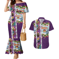 New Zealand Merry Christmas Couples Matching Mermaid Dress and Hawaiian Shirt Maori Animals, Koru Tattoo - Purple Xmas Style LT03 Purple - Polynesian Pride