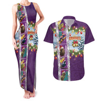 New Zealand Merry Christmas Couples Matching Tank Maxi Dress and Hawaiian Shirt Maori Animals, Koru Tattoo - Purple Xmas Style LT03 Purple - Polynesian Pride