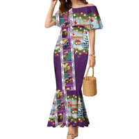 New Zealand Merry Christmas Family Matching Mermaid Dress and Hawaiian Shirt Maori Animals, Koru Tattoo - Purple Xmas Style LT03 Mom's Dress Purple - Polynesian Pride