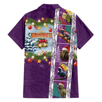 New Zealand Merry Christmas Family Matching Off The Shoulder Long Sleeve Dress and Hawaiian Shirt Maori Animals, Koru Tattoo - Purple Xmas Style