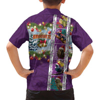 New Zealand Merry Christmas Family Matching Short Sleeve Bodycon Dress and Hawaiian Shirt Maori Animals, Koru Tattoo - Purple Xmas Style LT03 - Polynesian Pride