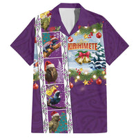 New Zealand Merry Christmas Family Matching Short Sleeve Bodycon Dress and Hawaiian Shirt Maori Animals, Koru Tattoo - Purple Xmas Style LT03 Dad's Shirt - Short Sleeve Purple - Polynesian Pride