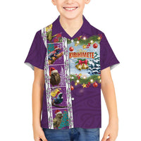 New Zealand Merry Christmas Family Matching Short Sleeve Bodycon Dress and Hawaiian Shirt Maori Animals, Koru Tattoo - Purple Xmas Style LT03 Son's Shirt Purple - Polynesian Pride