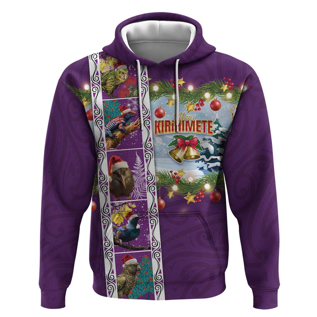 New Zealand Merry Christmas Hoodie Maori Animals, Koru Tattoo - Purple Xmas Style