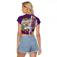 New Zealand Merry Christmas Raglan Cropped T Shirt Maori Animals, Koru Tattoo - Purple Xmas Style LT03 - Polynesian Pride