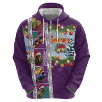New Zealand Merry Christmas Zip Hoodie Maori Animals, Koru Tattoo - Purple Xmas Style LT03 - Polynesian Pride