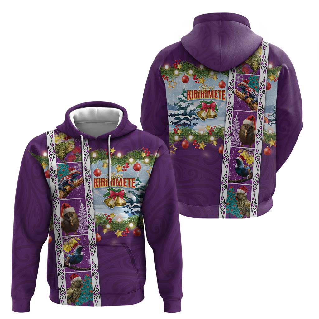 New Zealand Merry Christmas Zip Hoodie Maori Animals, Koru Tattoo - Purple Xmas Style LT03 - Polynesian Pride