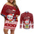 Tuvalu Christmas Couples Matching Off Shoulder Short Dress and Long Sleeve Button Shirt Snowman and Tuvalu Coat of Arms Maori Tribal Xmas Style LT03 Red - Polynesian Pride