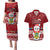 Tuvalu Christmas Couples Matching Puletasi Dress and Hawaiian Shirt Snowman and Tuvalu Coat of Arms Maori Tribal Xmas Style LT03 Red - Polynesian Pride