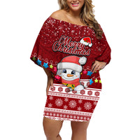 Tuvalu Christmas Family Matching Off Shoulder Short Dress and Hawaiian Shirt Snowman and Tuvalu Coat of Arms Maori Tribal Xmas Style LT03 Mom's Dress Red - Polynesian Pride