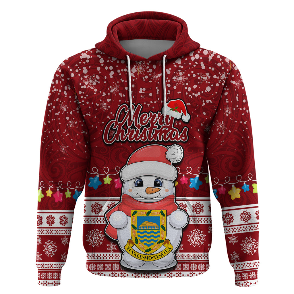 Tuvalu Christmas Hoodie Snowman and Tuvalu Coat of Arms Maori Tribal Xmas Style LT03 Red - Polynesian Pride