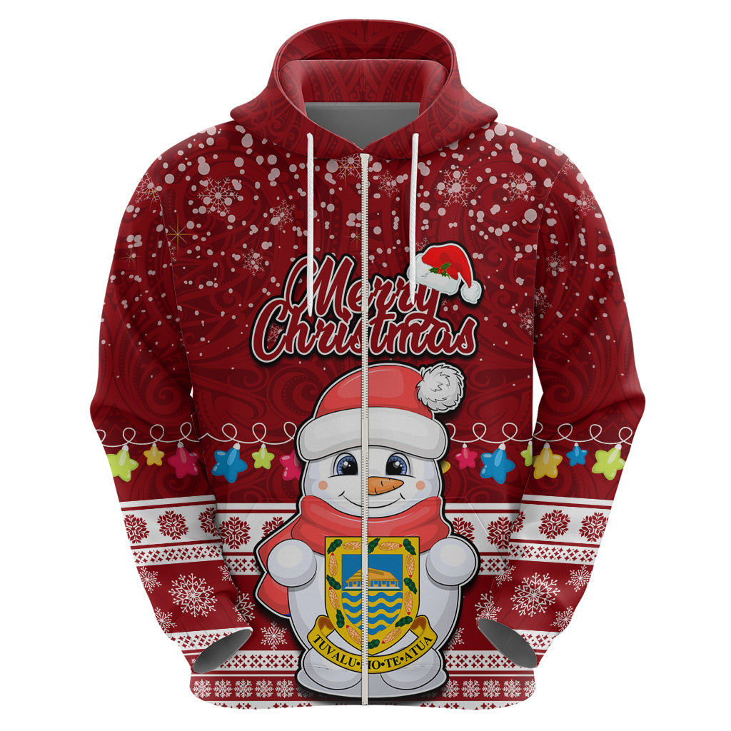 Tuvalu Christmas Hoodie Snowman and Tuvalu Coat of Arms Maori Tribal Xmas Style LT03 - Polynesian Pride