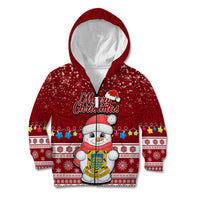 Tuvalu Christmas Kid Hoodie Snowman and Tuvalu Coat of Arms Maori Tribal Xmas Style LT03 Zip Hoodie Red - Polynesian Pride