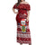 Tuvalu Christmas Off Shoulder Maxi Dress Snowman and Tuvalu Coat of Arms Maori Tribal Xmas Style LT03 Women Red - Polynesian Pride