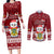 Personalised Tuvalu Christmas Couples Matching Long Sleeve Bodycon Dress and Long Sleeve Button Shirt Snowman and Tuvalu Coat of Arms Maori Tribal Xmas Style LT03 Red - Polynesian Pride