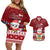 Personalised Tuvalu Christmas Couples Matching Off Shoulder Short Dress and Hawaiian Shirt Snowman and Tuvalu Coat of Arms Maori Tribal Xmas Style LT03 Red - Polynesian Pride