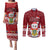 Personalised Tuvalu Christmas Couples Matching Puletasi Dress and Long Sleeve Button Shirt Snowman and Tuvalu Coat of Arms Maori Tribal Xmas Style LT03 Red - Polynesian Pride