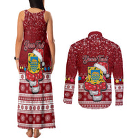 Personalised Tuvalu Christmas Couples Matching Tank Maxi Dress and Long Sleeve Button Shirt Snowman and Tuvalu Coat of Arms Maori Tribal Xmas Style LT03 - Polynesian Pride