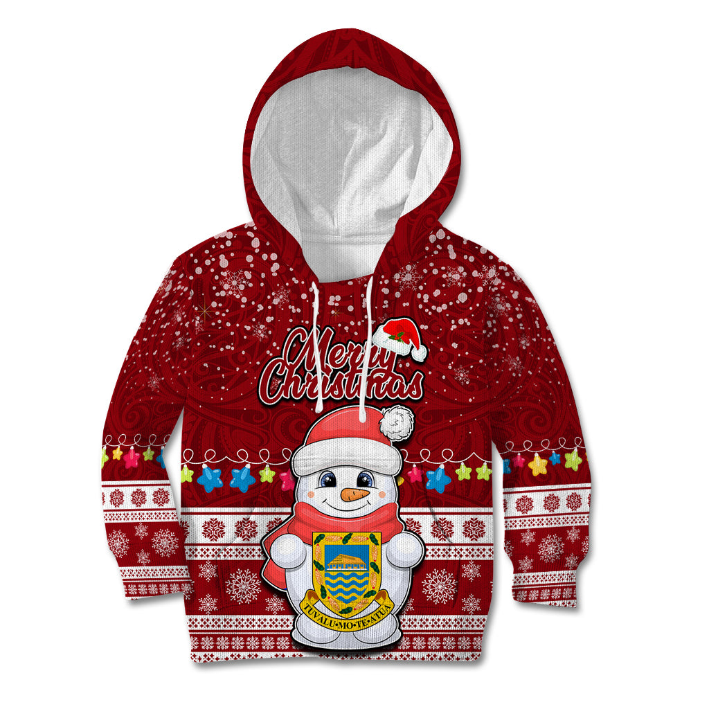 Personalised Tuvalu Christmas Kid Hoodie Snowman and Tuvalu Coat of Arms Maori Tribal Xmas Style LT03 Hoodie Red - Polynesian Pride