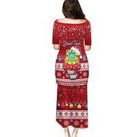 Personalised Tuvalu Christmas Puletasi Snowman and Tuvalu Coat of Arms Maori Tribal Xmas Style LT03 - Polynesian Pride