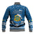 Tuvalu Christmas Baseball Jacket Snowman Hugs Tuvalu Coat of Arms Maori Pattern Blue Style LT03 - Polynesian Pride