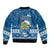 Tuvalu Christmas Bomber Jacket Snowman Hugs Tuvalu Coat of Arms Maori Pattern Blue Style LT03 - Polynesian Pride