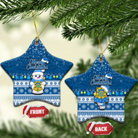Tuvalu Christmas Ceramic Ornament Snowman Hugs Tuvalu Coat of Arms Maori Pattern Blue Style LT03 Star Blue - Polynesian Pride