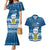 Tuvalu Christmas Couples Matching Mermaid Dress and Hawaiian Shirt Snowman Hugs Tuvalu Coat of Arms Maori Pattern Blue Style LT03 Blue - Polynesian Pride