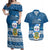 Tuvalu Christmas Couples Matching Off Shoulder Maxi Dress and Hawaiian Shirt Snowman Hugs Tuvalu Coat of Arms Maori Pattern Blue Style LT03 Blue - Polynesian Pride