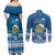 Tuvalu Christmas Couples Matching Off Shoulder Maxi Dress and Long Sleeve Button Shirt Snowman Hugs Tuvalu Coat of Arms Maori Pattern Blue Style LT03 - Polynesian Pride